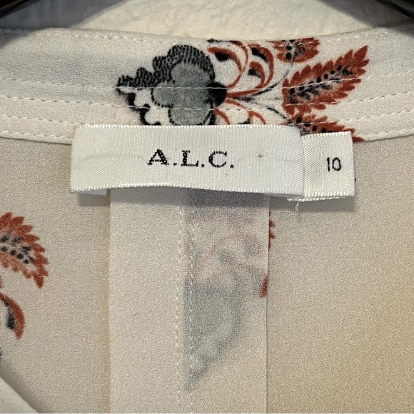 A.L.C. Hari Front Tie Floral Silk Blouse, cream, size 10 - Picture 3 of 16